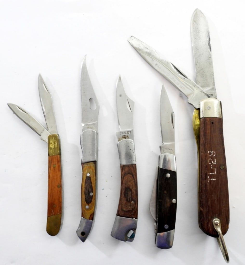(5) WOOD HANDLE POCKETKNIFE LOT (1 of 3)