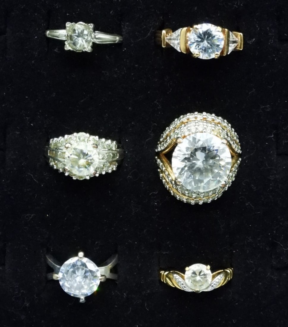 (6) COSTUME BRIDAL STYLE RINGS (1 of 2)