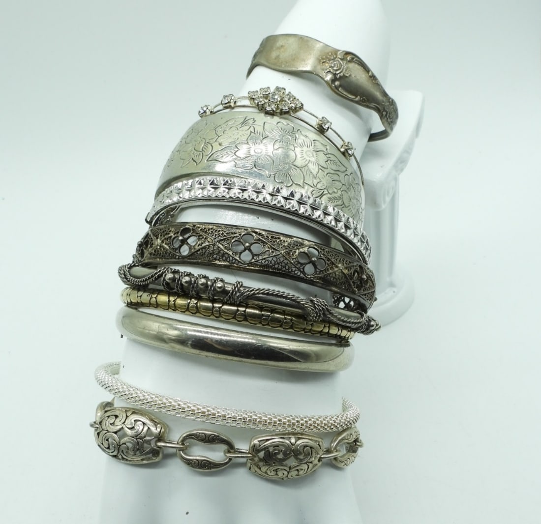 (10) SILVER TONE BRACELETS (1 of 2)