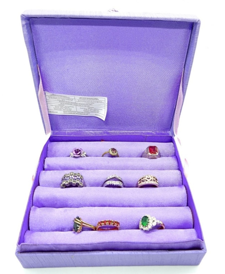 PURPLE RING BOX WITH 9 FASHION RINGS (1 of 4)