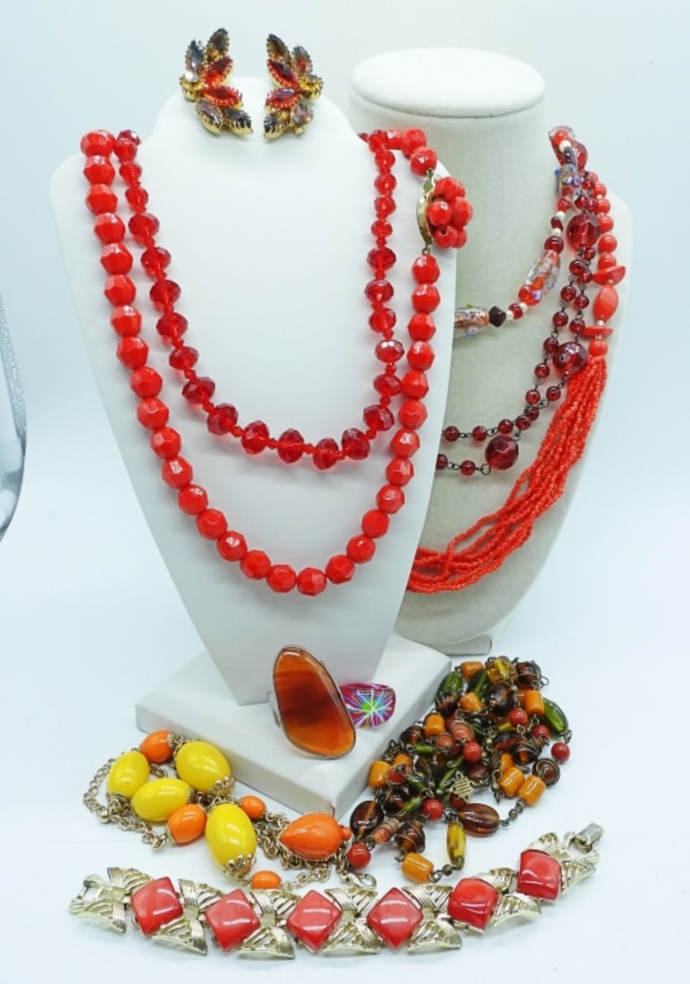 RED VINTAGE NECKLACES, EARRINGS, RINGS-CORO (1 of 5)
