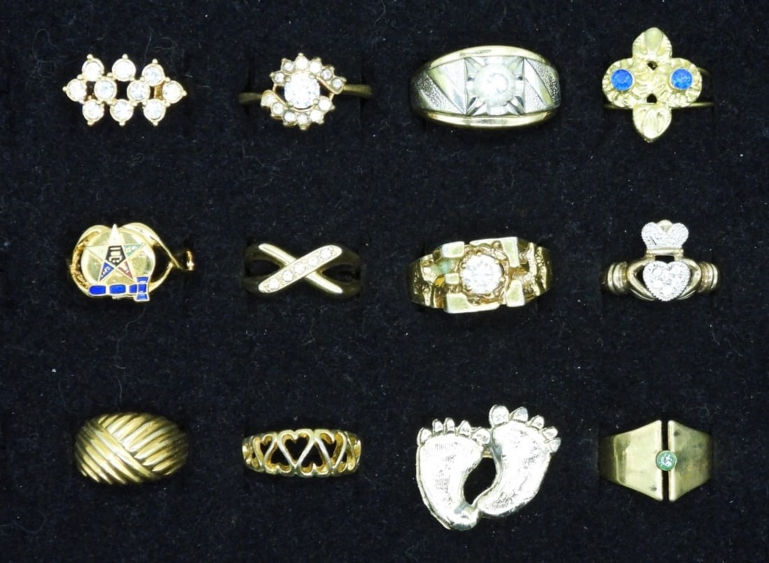 (12) GOLD TONE FASHION RINGS MEN'S & WOMEN'S (1 of 1)