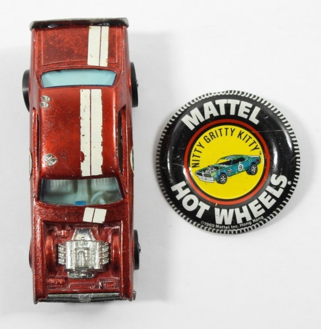HOT WHEELS REDLINE NITTY GRITTY KITTY: 1969 RED #7 MATTEL ORIGINAL WITH TIN BADGE