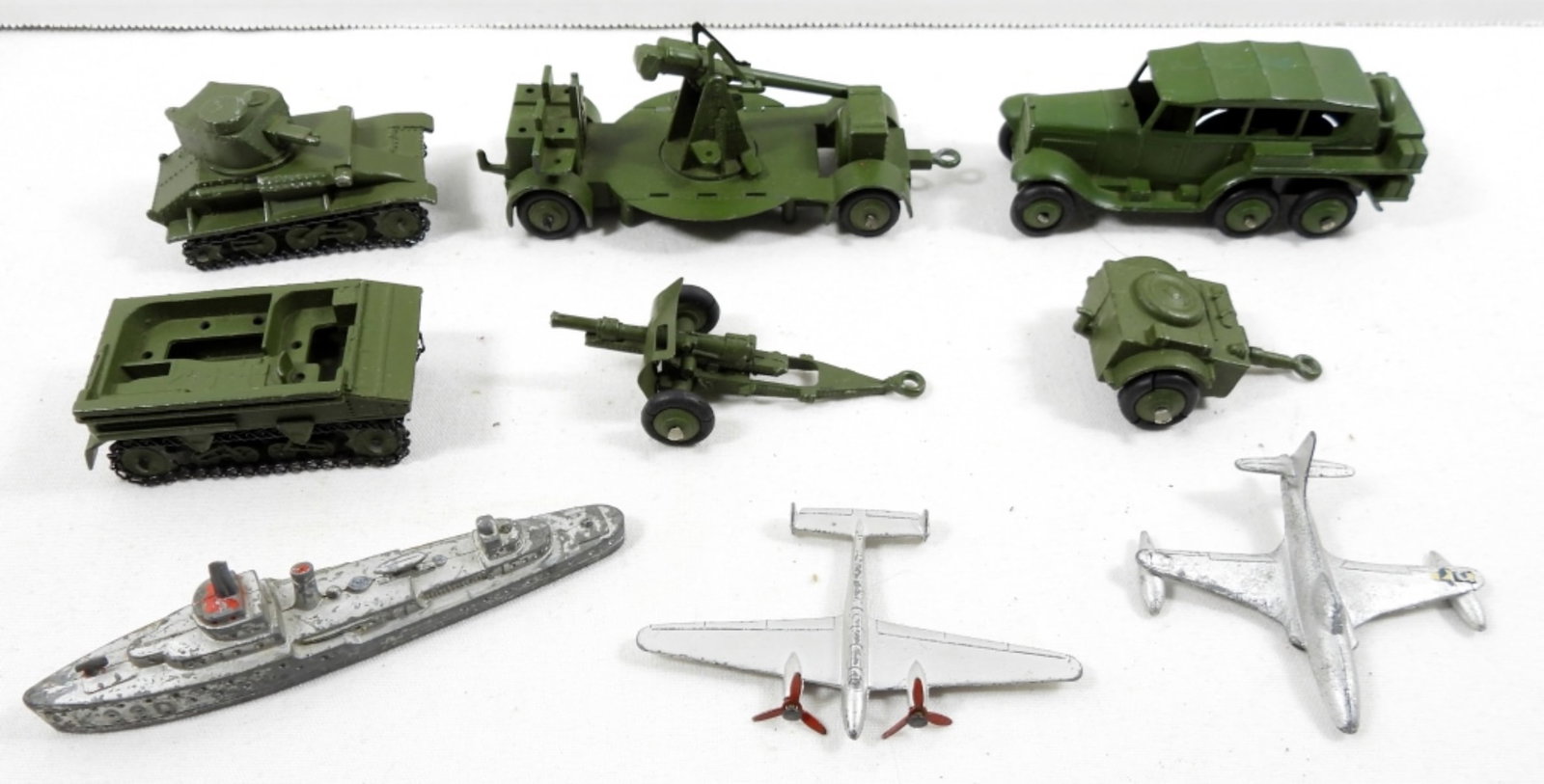 DINKY TOYS MILITARY TOY LOT - (2) PLANES: in boxes, TANKS, TRUCKS, ARTILLERY