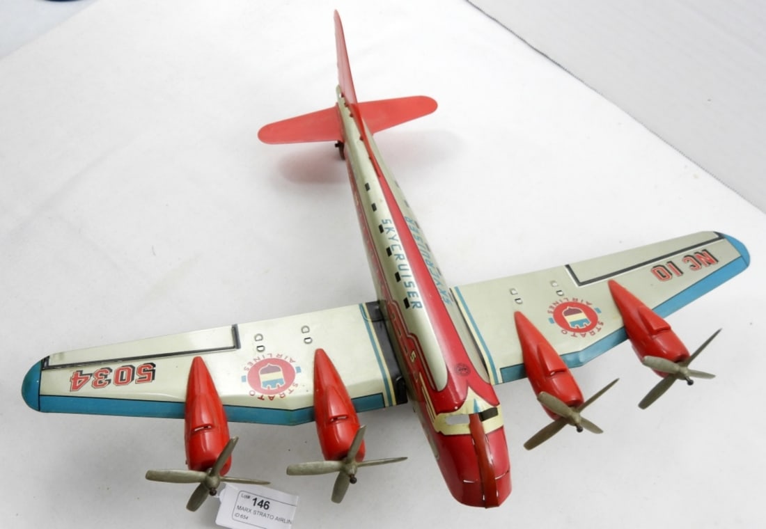 MARX STRATO AIRLINE TIN PLANE - WORKS: FRICTION ACTION - NICE CONDITION - 14" LONG