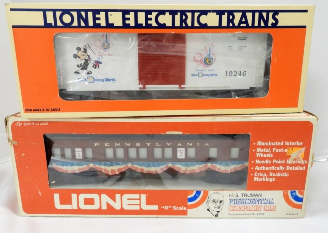 (2) LIONEL TRAIN CARS: WALT DISNEY WORLD: H.S. TRUMAN PRESIDENTIAL CAMPAIGN CAR - BOTH NEW IN BOX
