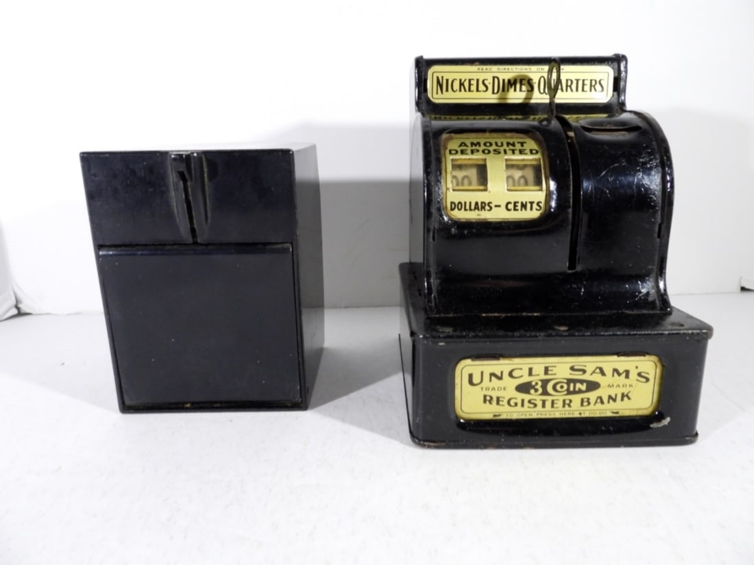 (2) VINTAGE METAL BANKS - UNCLE SAM'S: POYNTER - UNTESTED