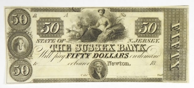 SUSSEX BANK, MA $50 OBSOLETE NOTE