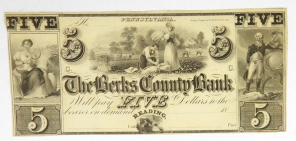 BERKS COUNTY BANK, PA $5 OBSOLETE