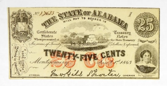 STATE of ALABAMA 25c OBSOLETE NOTE