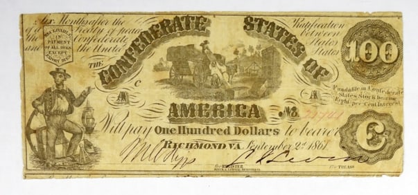 1861 $100 CONFED STATES OF AMERICA