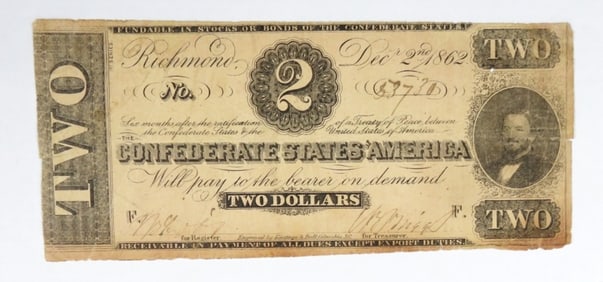 1862 $2 CONFED STATES OF AMERICA