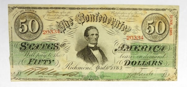 1863 $50 CONFED STATES OF AMERICA