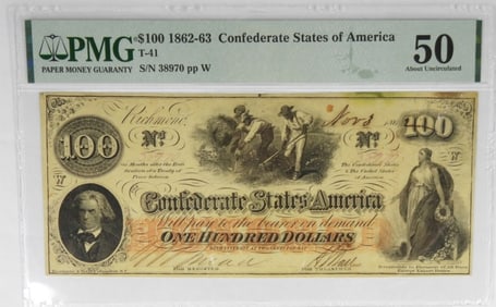 1862 $100 CONFED STATES OF AMERICA PMG 50