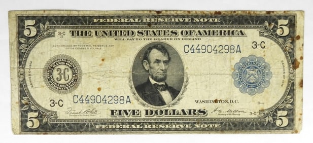 1914 $5 FED RESERVE NOTE (PHILADELPHIA )