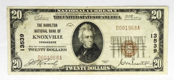 1929 $20 KNOXVILLE TN. NATIONAL NOTE