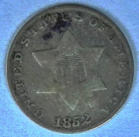 1852 SILVER THREE-CENT PIECE