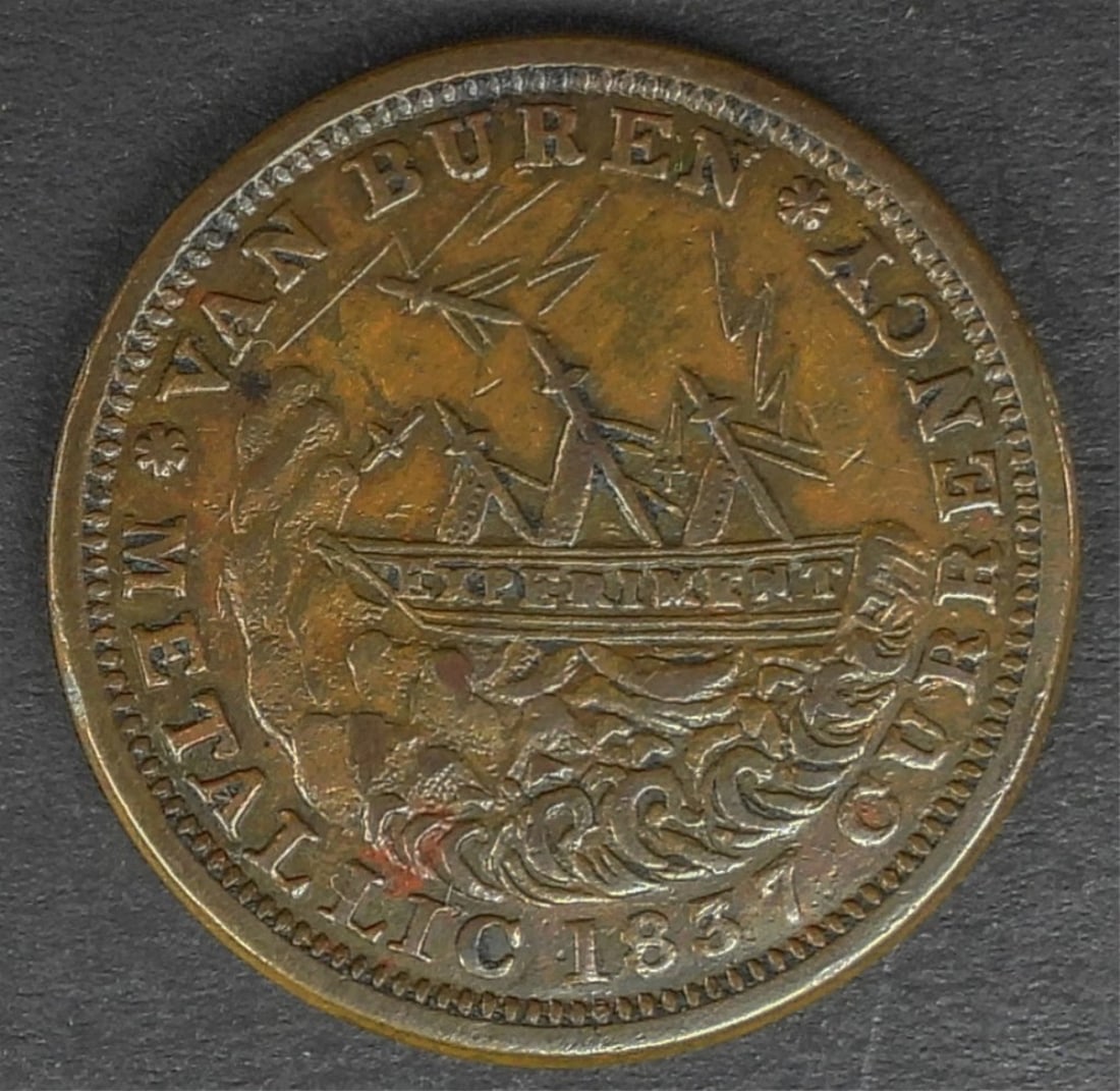 1837 VAN BUREN METALLIC CURRENCY TOKEN: 1841 WEBSTER CREDIT CURRENCY on REV