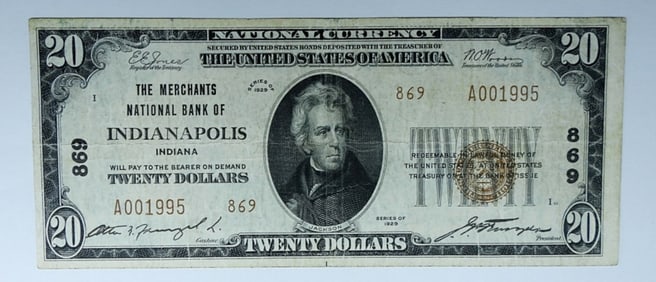 1929 $20 NATIONAL CURRENCY, INDIANAPOLIS
