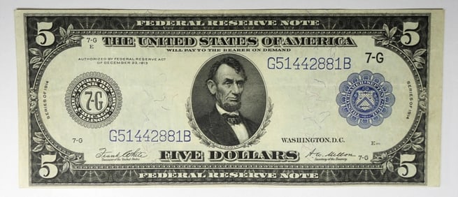 1914 $5 FEDERAL RESERVE NOTE, CHICAGO