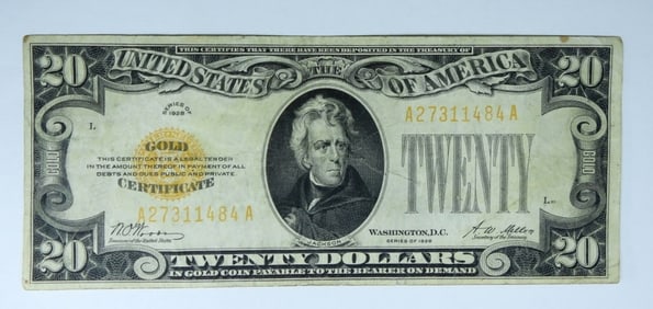 1928 $20 GOLD CERTIFICATE US NOTE