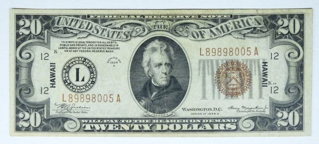 1934 A $20 HAWAII SILVER CERTIFICATE
