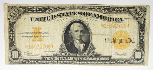 1922 $10 GOLD CERTIFICATE LARGE NOTE