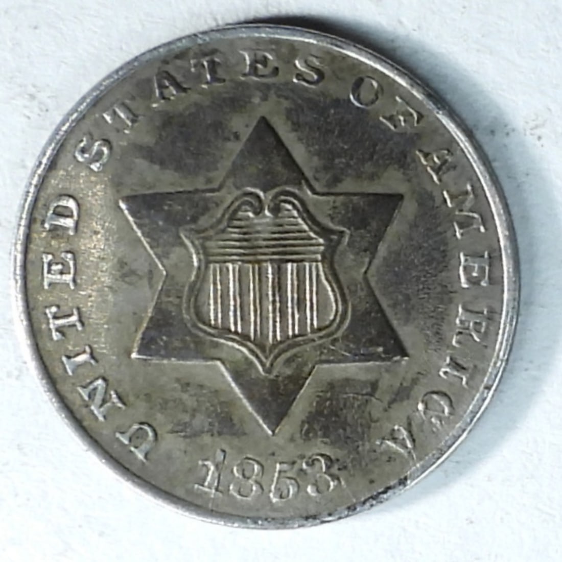 1853 THREE CENT SILVER COIN (1 of 2)