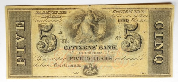 CITIZENS BANK NEW ORLEANS ,LA $5 OBSOLETE