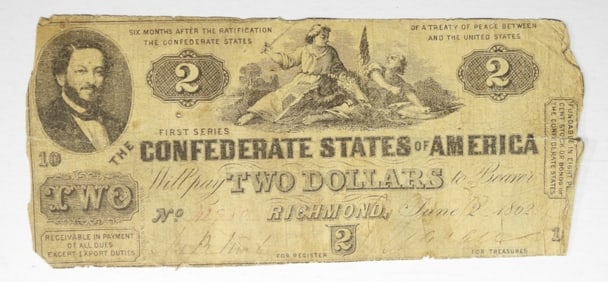 1862 $2 CONFEDERATE STATES OF AMERICA