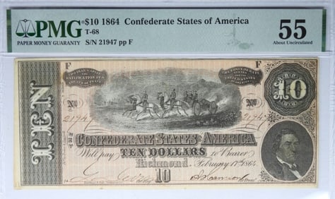 1864 $10 CONF STATES OF AMERICA PMG 55
