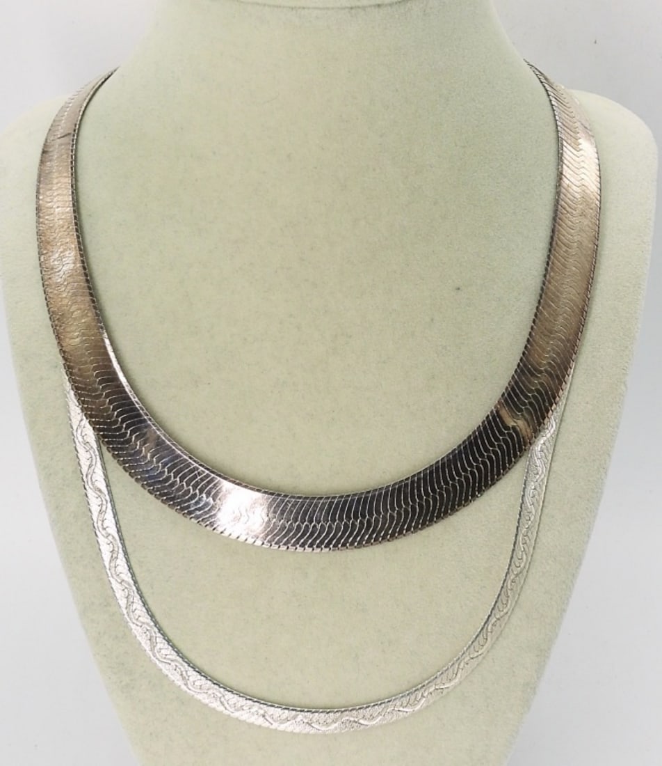 TWO STERLING HERRINGBONE CHAINS (1 of 1)