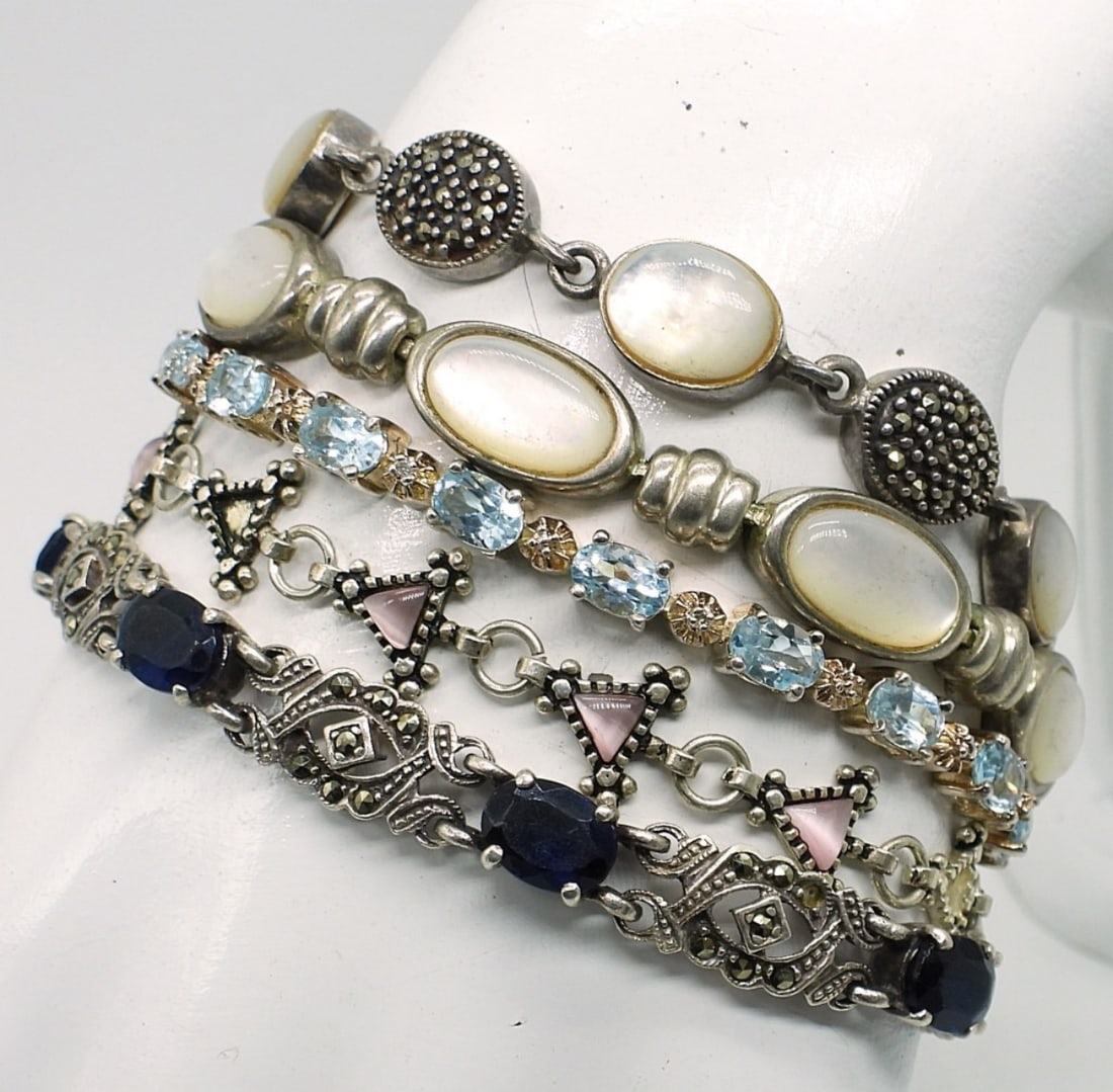 (5) STERLING GEMSTONE BRACELETS (1 of 2)
