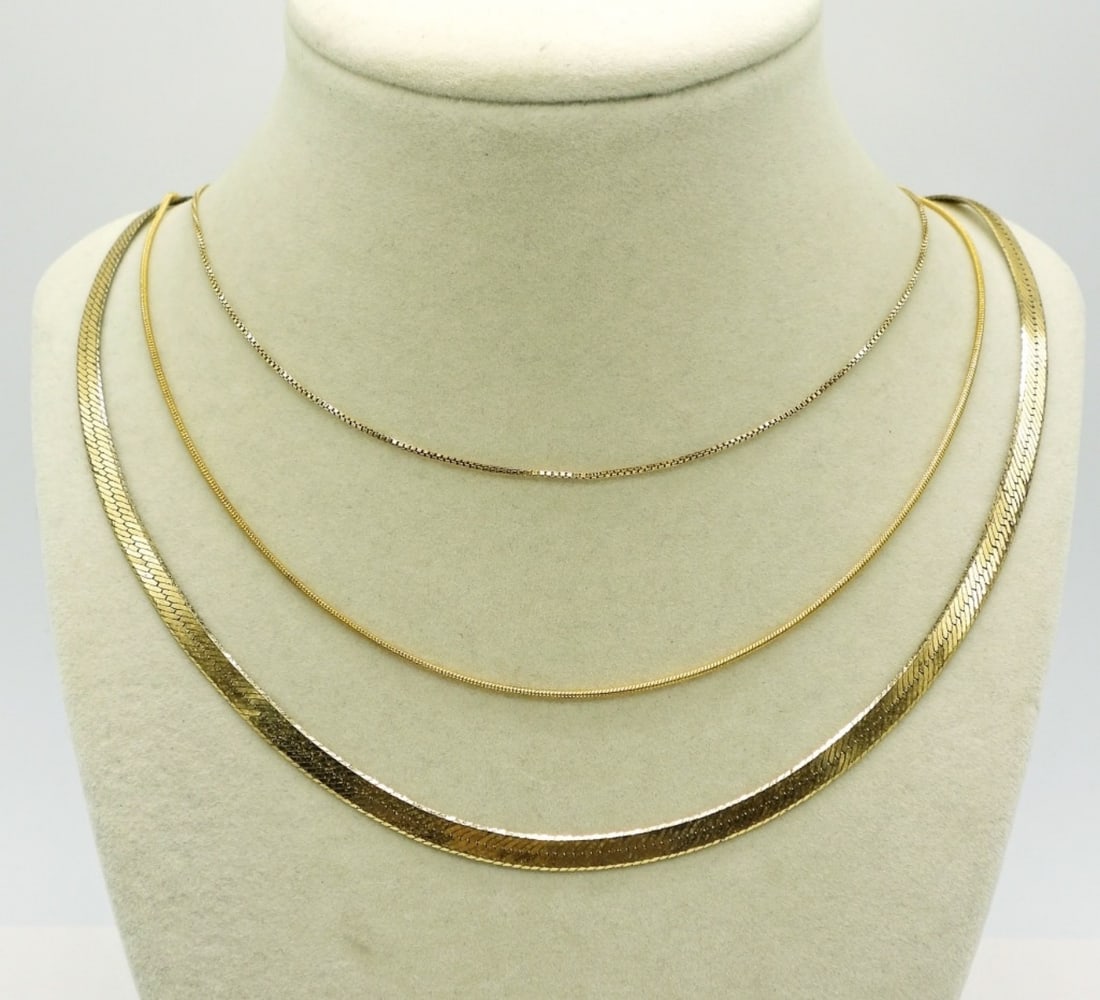 Sterling Gold Tone Chains: Three Sterling Gold Tone Chains. 18", 20", 22". 12.3 DWT