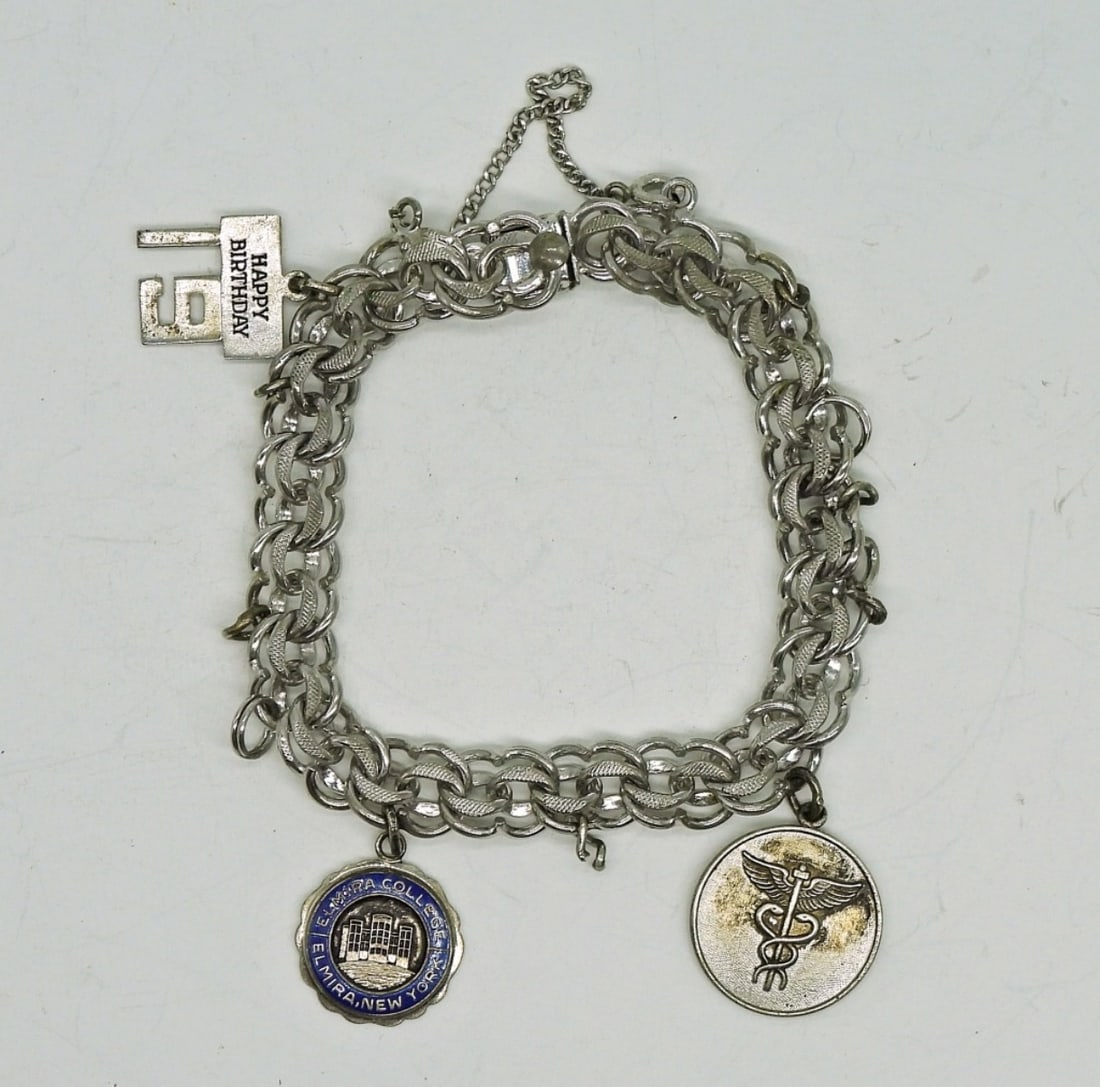 Sterling Charm Bracelet: Sterling Charm Bracelet, 7" with 3 Charms. 18.2 DWT