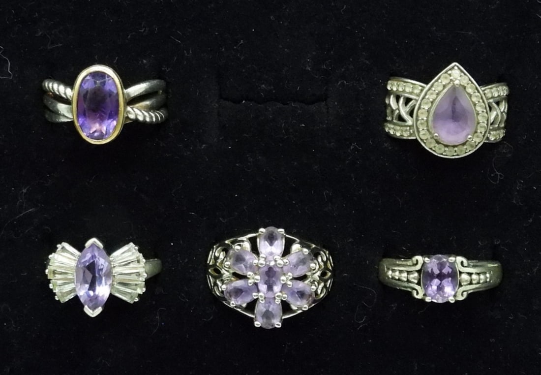 (5) AMETHYST 925 FASHION RINGS (1 of 1)