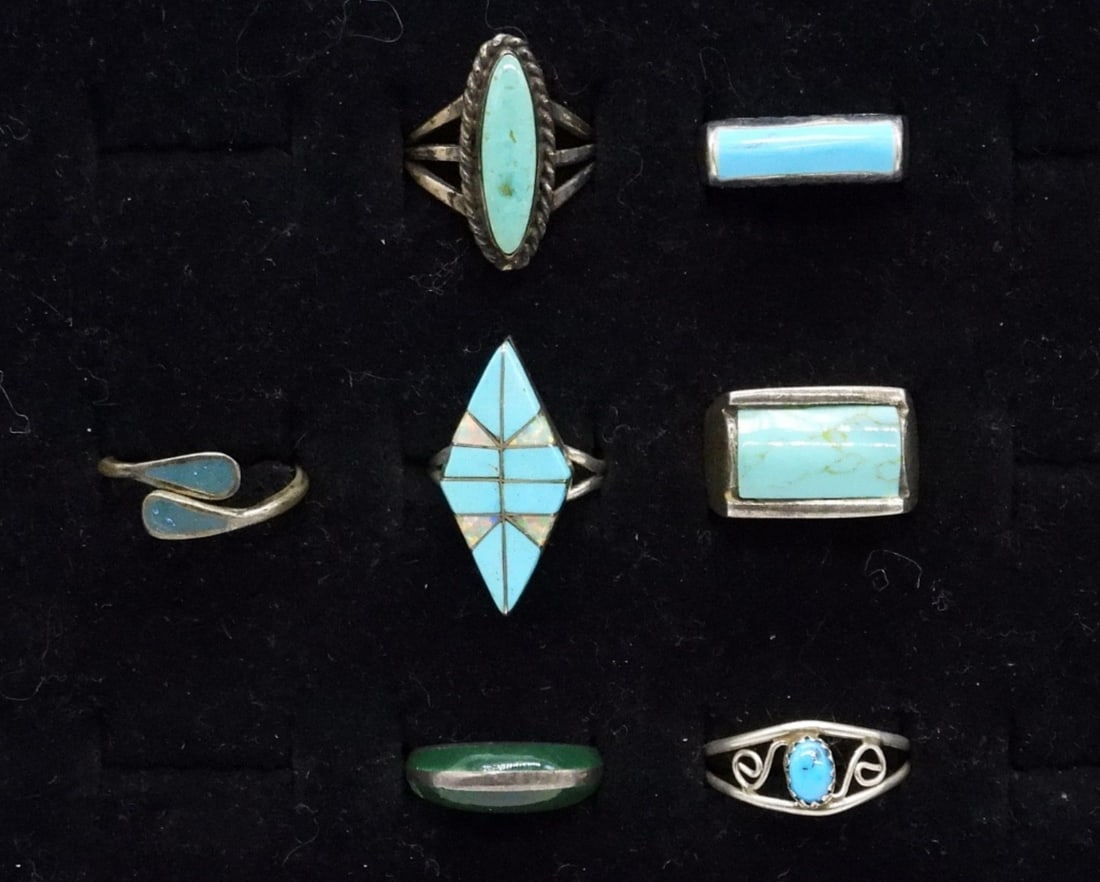 (7) STERLING TURQUOISE RINGS (1 of 1)