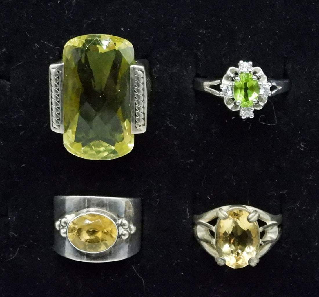 (4) 925 YELLOW/GREEN GEMSTONE RINGS (1 of 2)