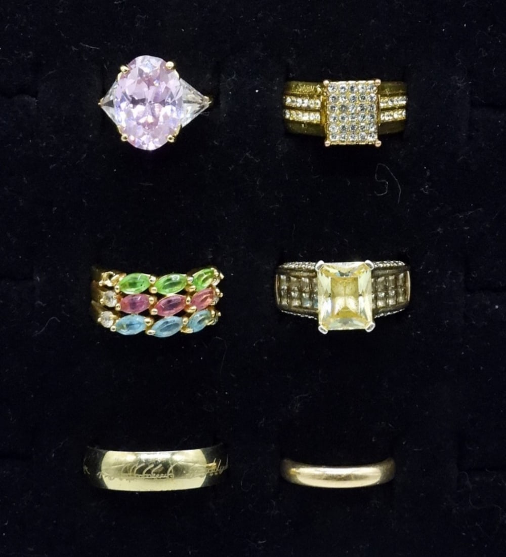 (6) GOLD TONE 925 FASHION RINGS (1 of 1)