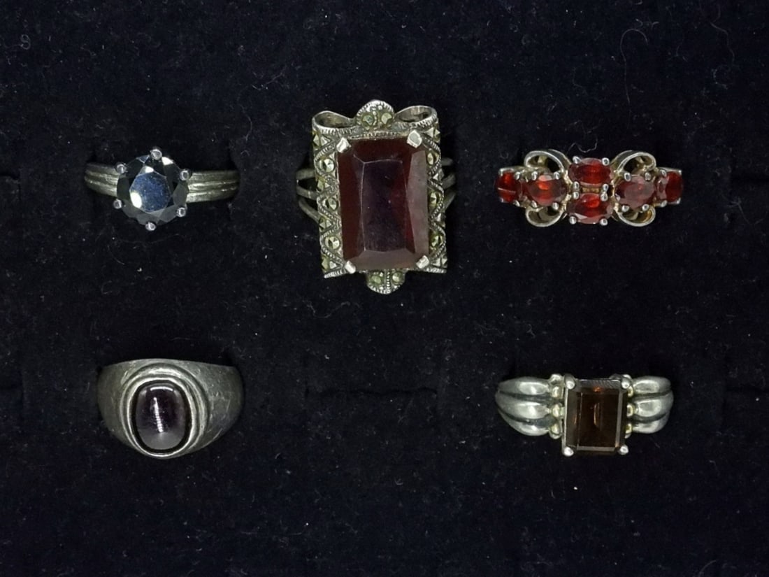(5) VTG DARK GEMSTONE 925 RINGS (1 of 2)