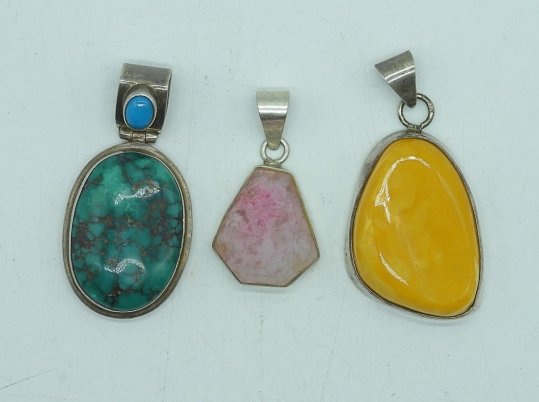 (3) VTG GEMSTONE PENDANTS STERLING (1 of 2)