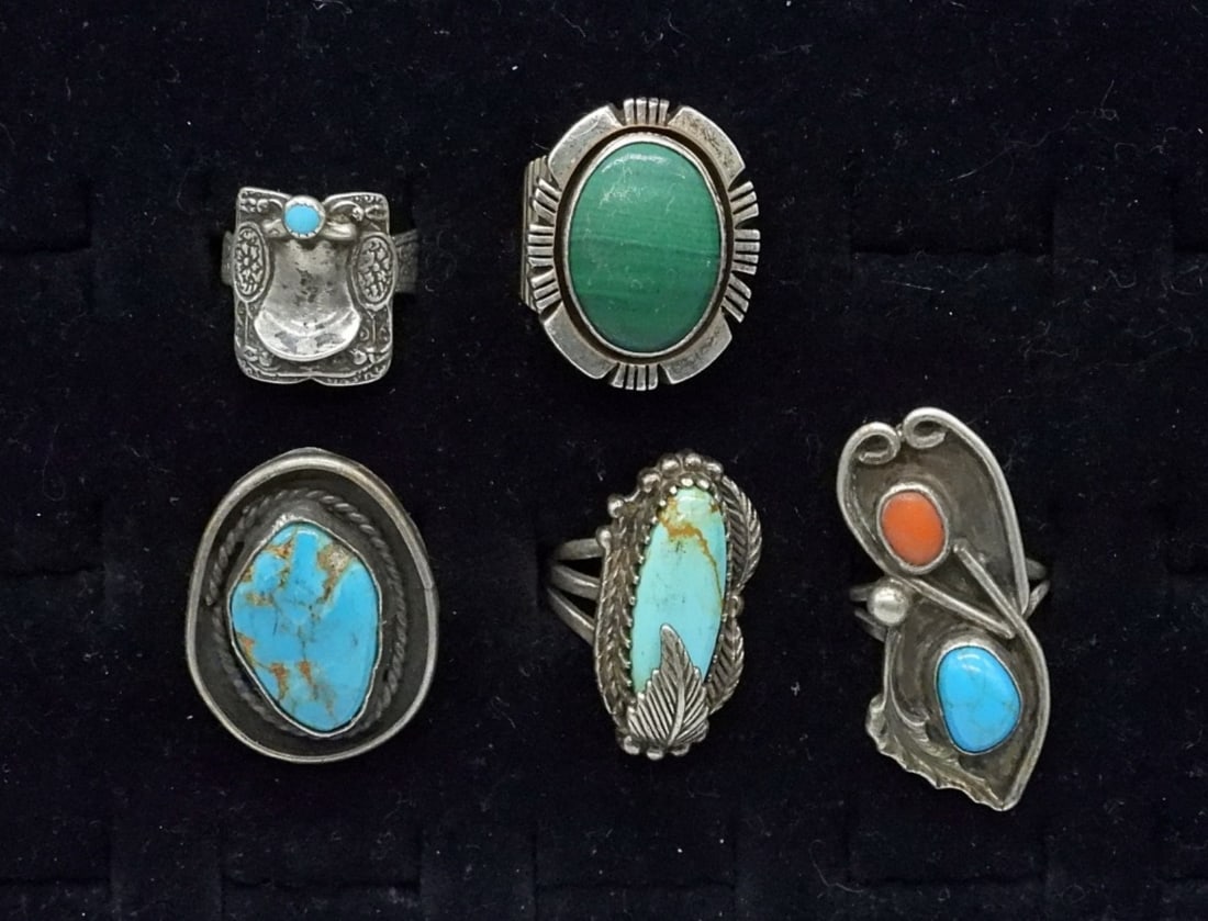 (5) STERLING TURQUOISE RINGS (1 of 2)