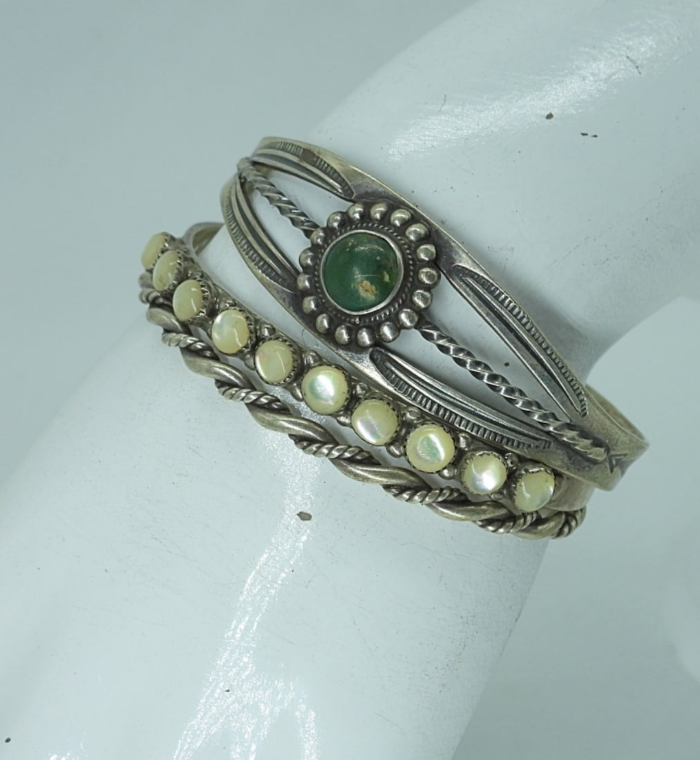 (3) BEAUTIFUL VTG CUFF BRACELETS-GEMSTONES (1 of 2)