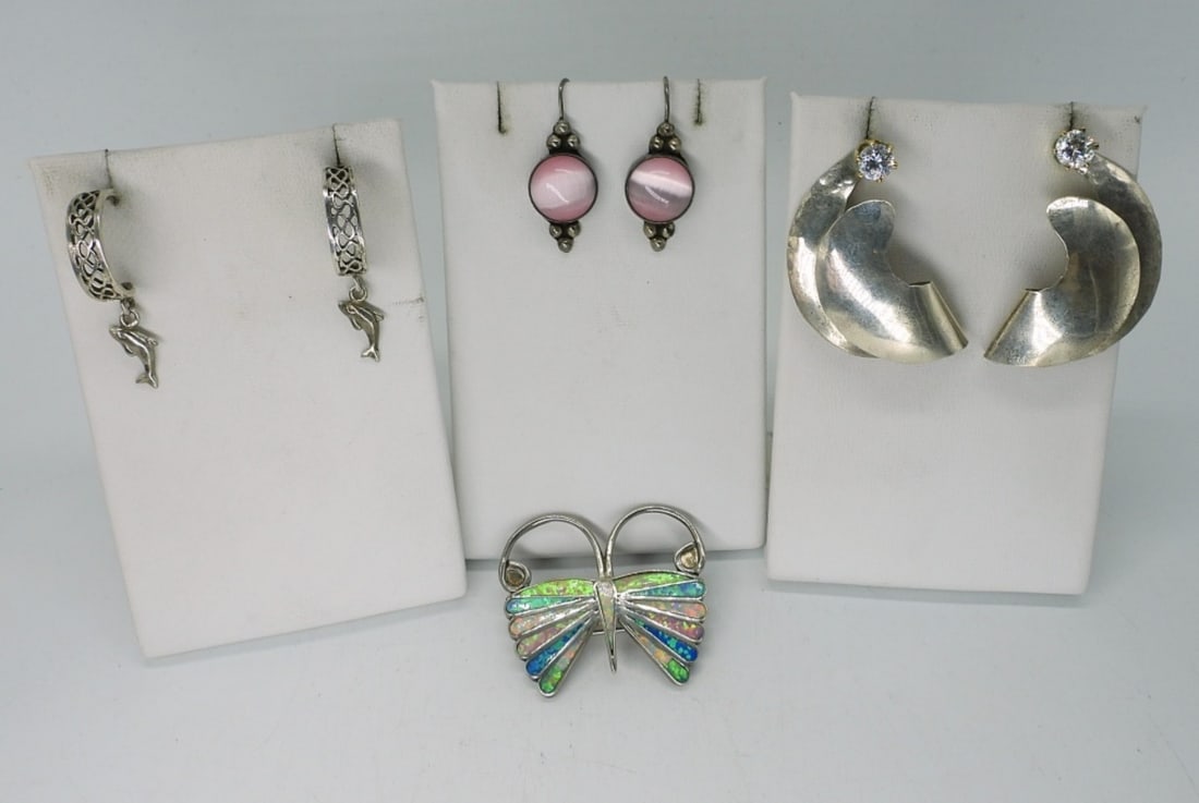 STERLING PIERCED EARRINGS & PIN (1 of 2)
