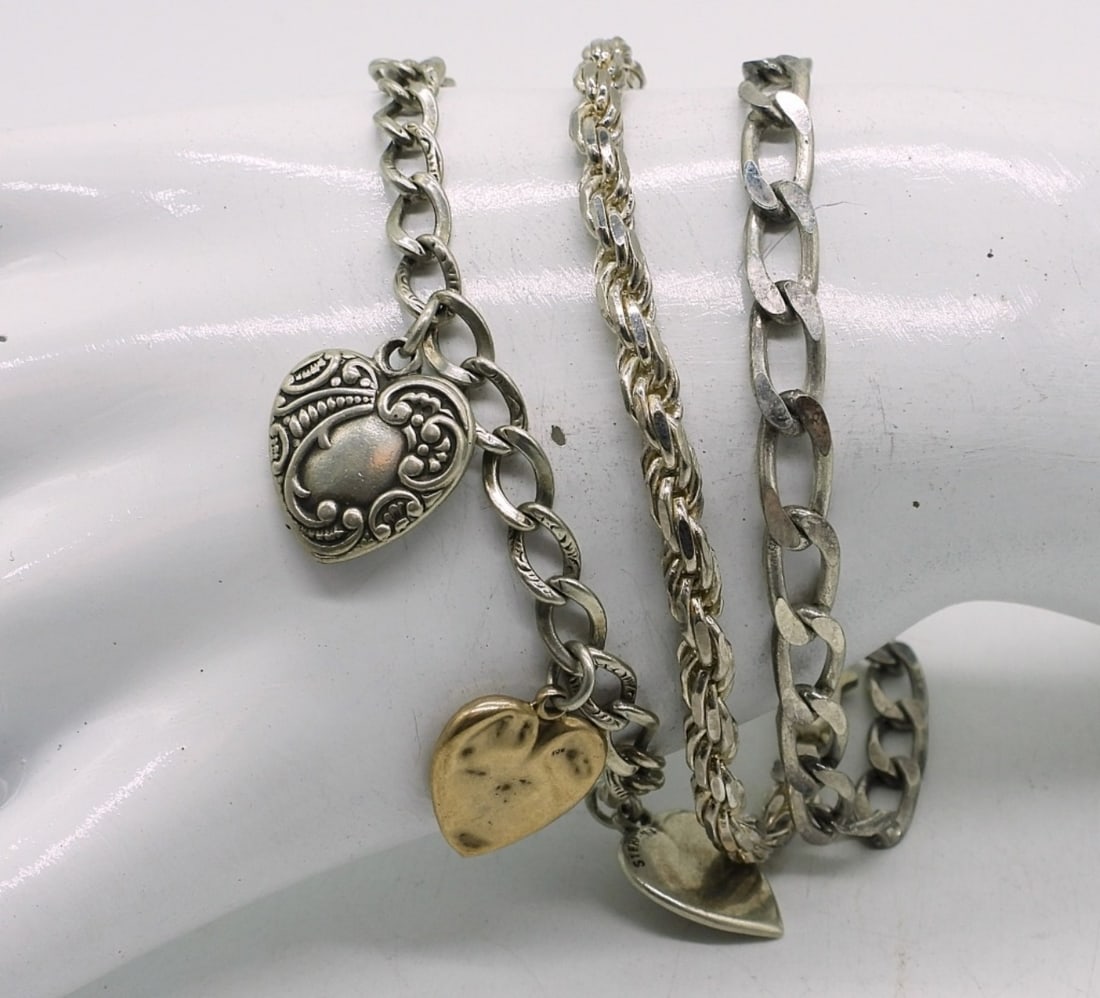 (3) STERLING CHAIN/CHARM BRACELETS (1 of 2)