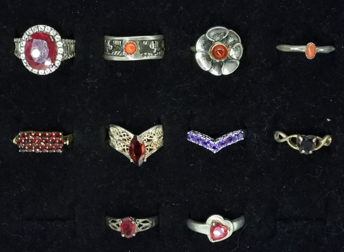 (10) STERLING FASHION RINGS-RED STONES (1 of 2)