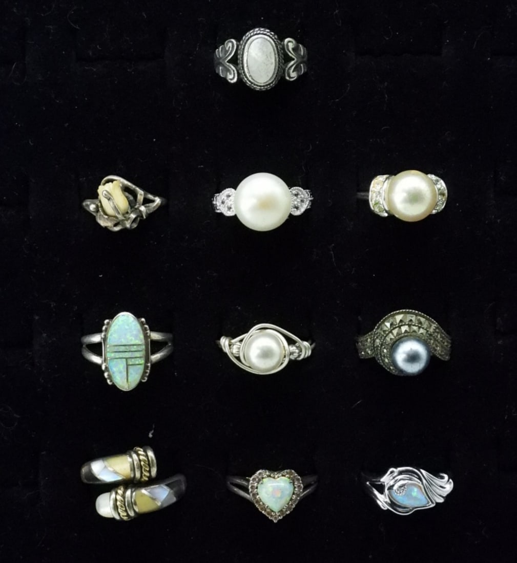 (10) 925 PEARL, OPAL, MOTHER OF PEARL RINGS (1 of 2)