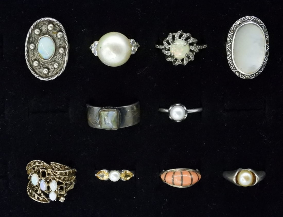 (10) VINTAGE STERLING GEMSTONE RINGS (1 of 2)