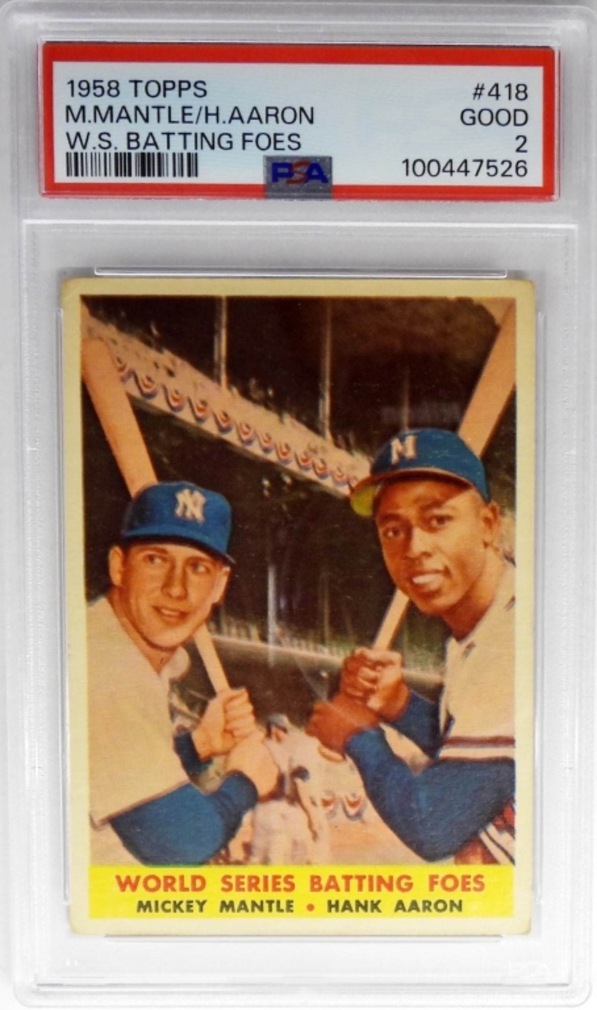 1958 TOPPS #418 M.MANTLE/H.AARON PSA 2  G (1 of 2)