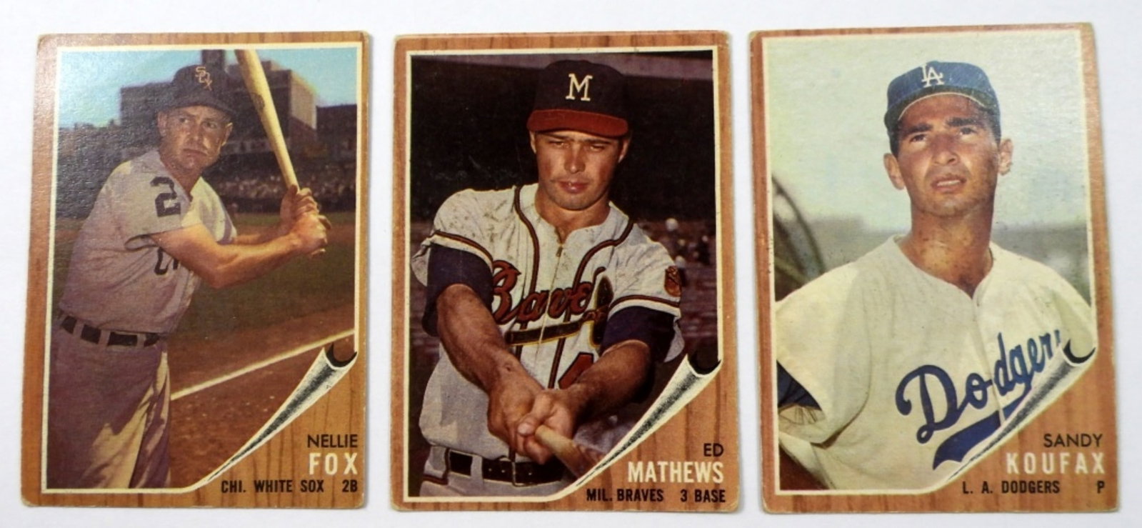 (3) 1962 TOPPS STAR CARDS -KOUFAX, FOX: MATHEWS - VG+/VGEX LOT